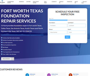 Foundation Repair - Dallas/Fort Worth Tx G.L. Hunt universal warranty