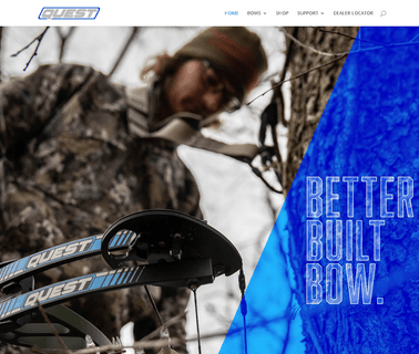 Quest Bows Homepage; Hunting Bows, Smooth Draw feature wall
